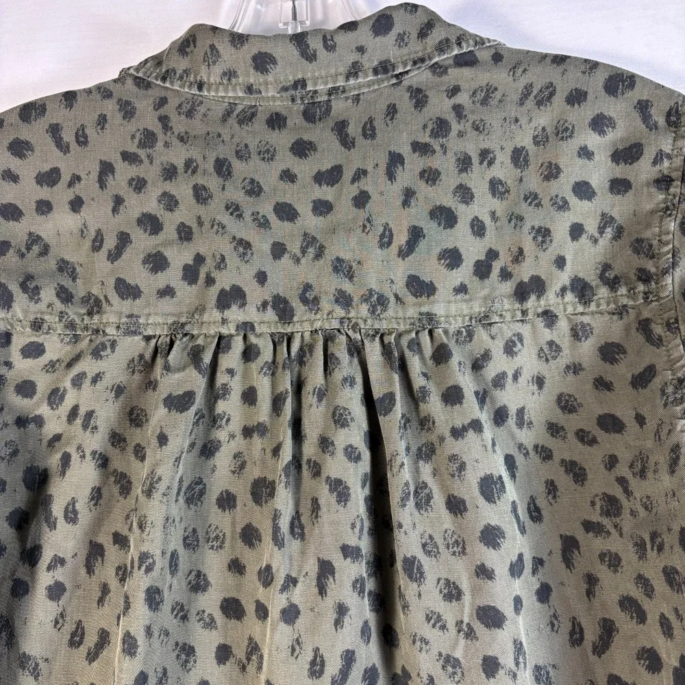 Cloth‎ & Stone Olive Green Cheetah Print Tencel Button Down Shirt XS